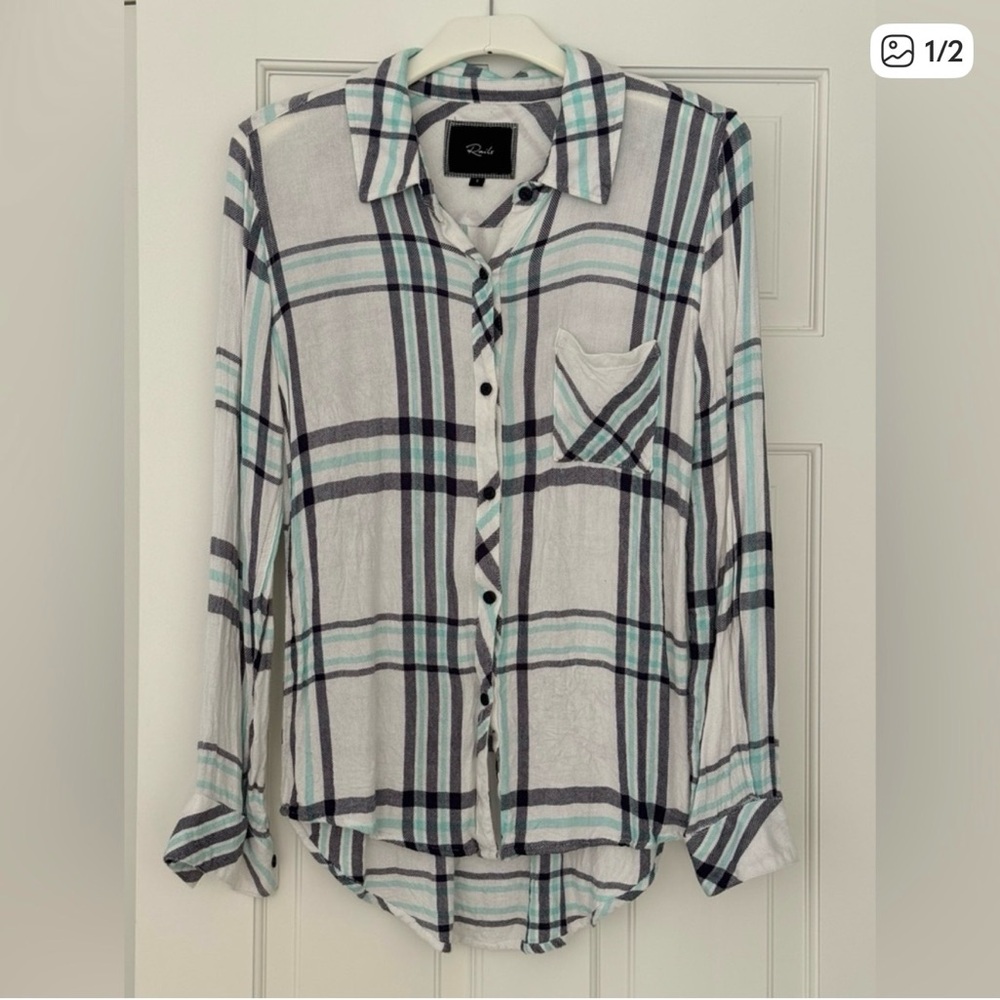 Rails Blue White Plaid Button Up Shirt Women's Small Lightweight Top